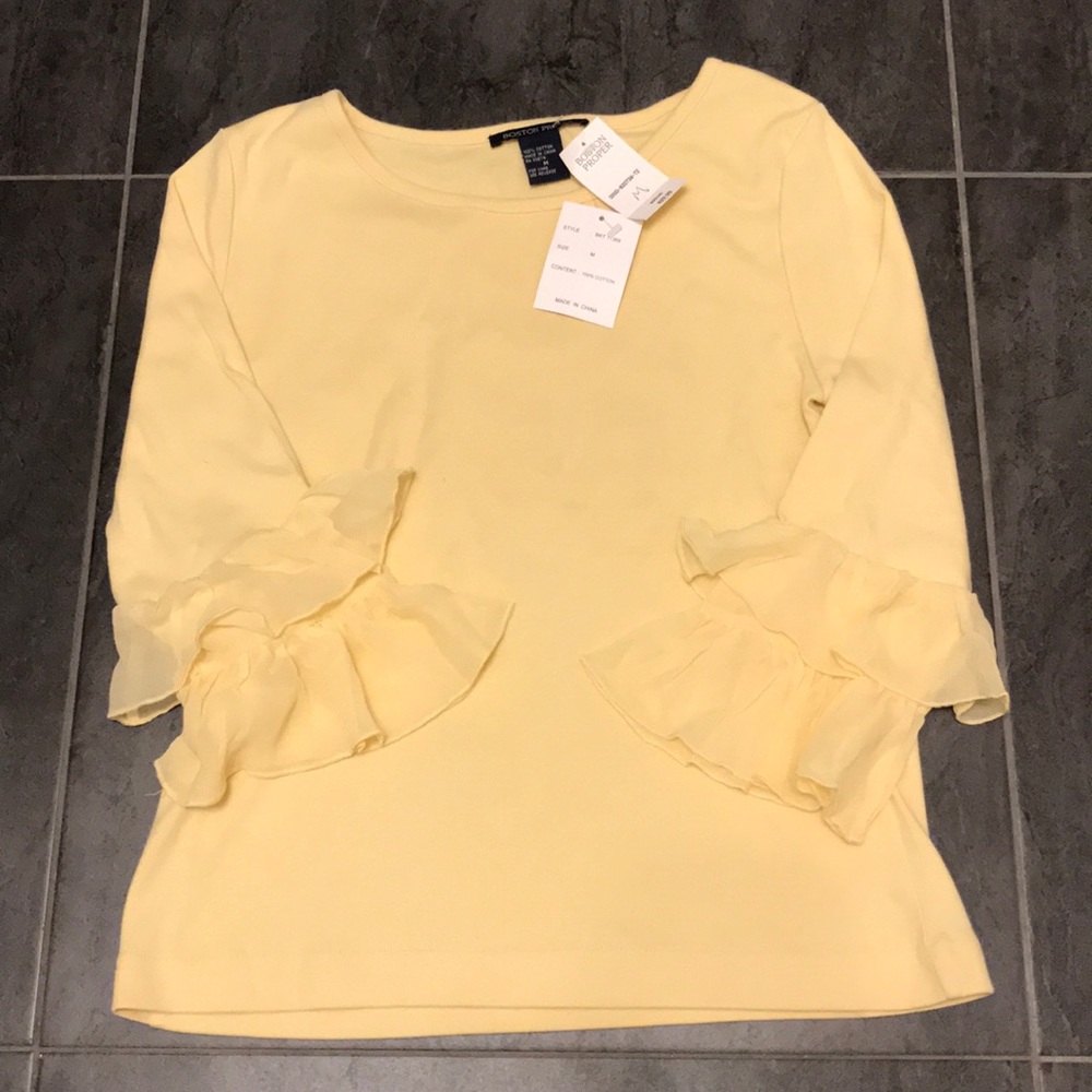 Boston Proper Yellow Ruffle Sleeve Top